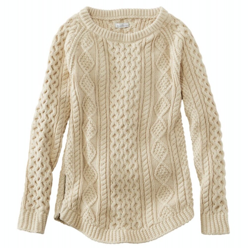 L.L. Bean- Signature cotton fisherman tunic sweater. Oatmeal. M
